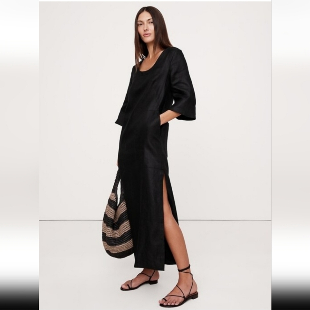 Banana Republic Linen Scoop-Neck Maxi Dress Black - Picture 7 of 7